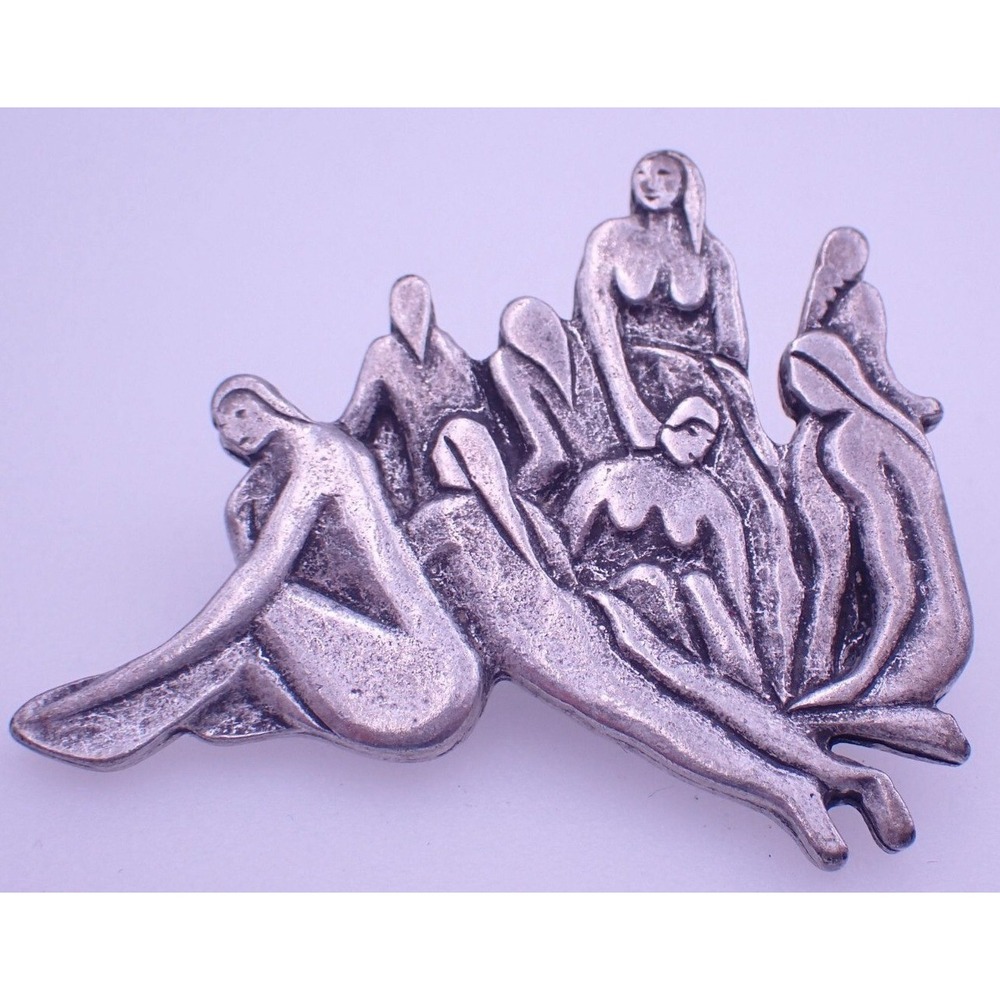 Vintage Philadelphia Museum of Art  Pin Nude Women Silver Tone PMA Signed 1 5/8"